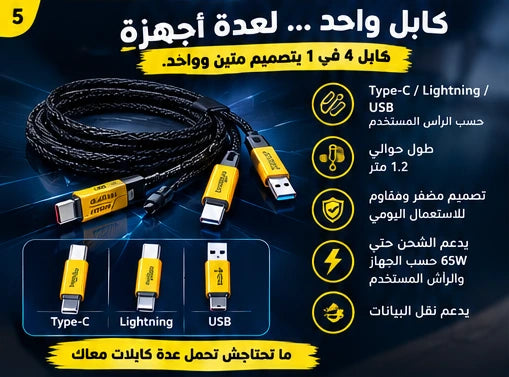 Pack شحن ذكي 3 في 1 – شاحن GaN 120W + كابل 4 في 1 + حامل مغناطيسي 360°