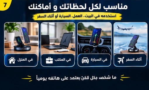 Pack شحن ذكي 3 في 1 – شاحن GaN 120W + كابل 4 في 1 + حامل مغناطيسي 360°